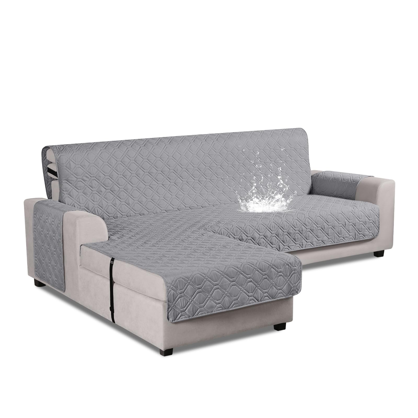 VANSOFY Upgraded Sectional Couch Covers 100% Waterproof L Shaped Sofa Slipcover Reversible Chaise Lounge Cover for Sectional Sofa Furniture Protector Cover for Pets Dog Cat(Small, Light Gray)