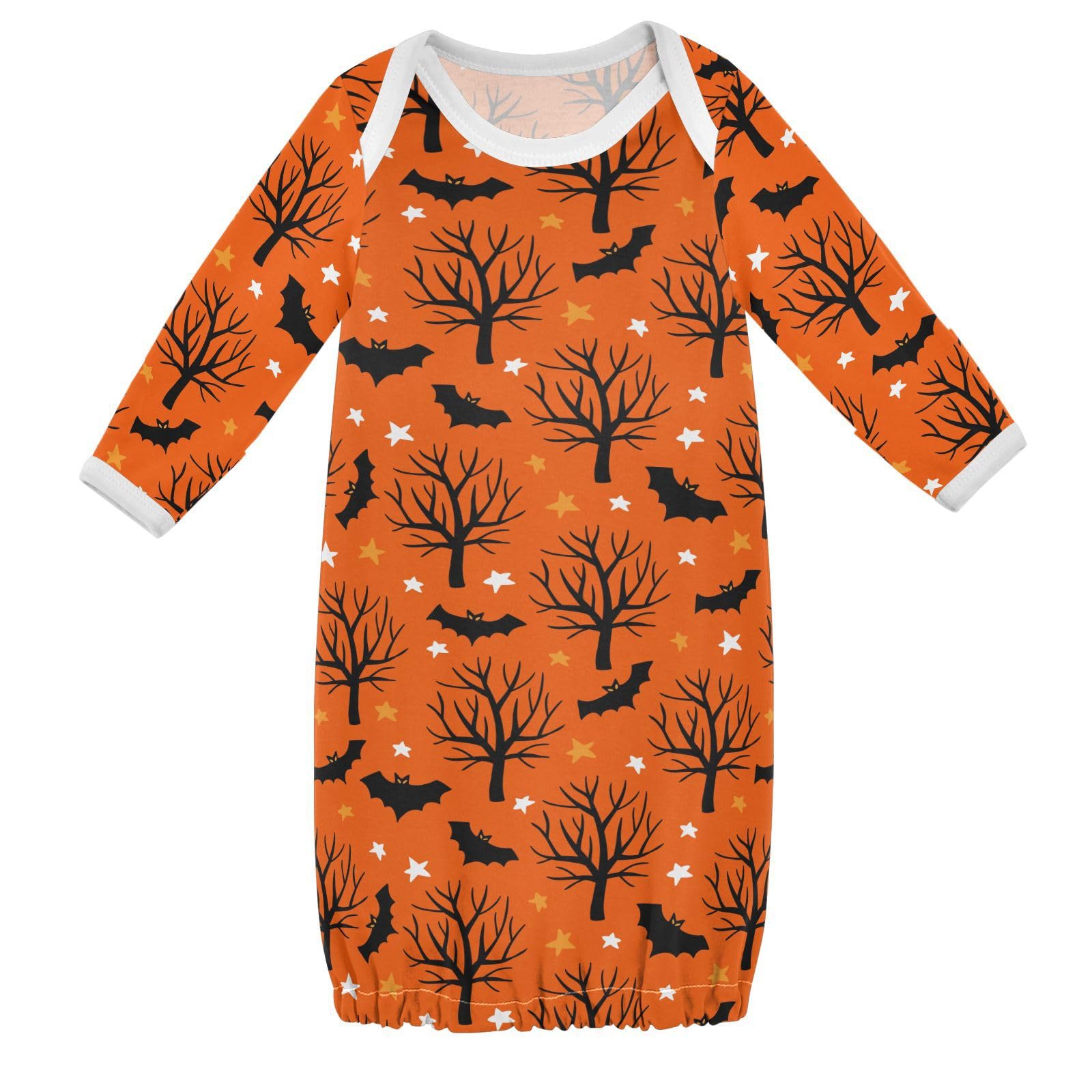 WIFIU Trees Bats Stars Baby Girls Boys Sleeper Gown Cotton Nightgown Long Sleeve, Halloween Baby Nightdress Sleeping Clothes for Newborn 3-6 Months Multicolor
