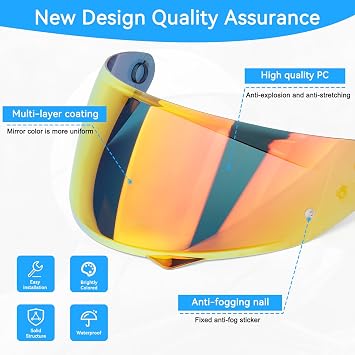 HJ-34P Visor C10 Helmet Visor HJC-C10 Motorcycle Helmet Visor HJ 34P Shield Replacement UV Protection Visor Face Shield for HJ-34P C10 (Gold Red)