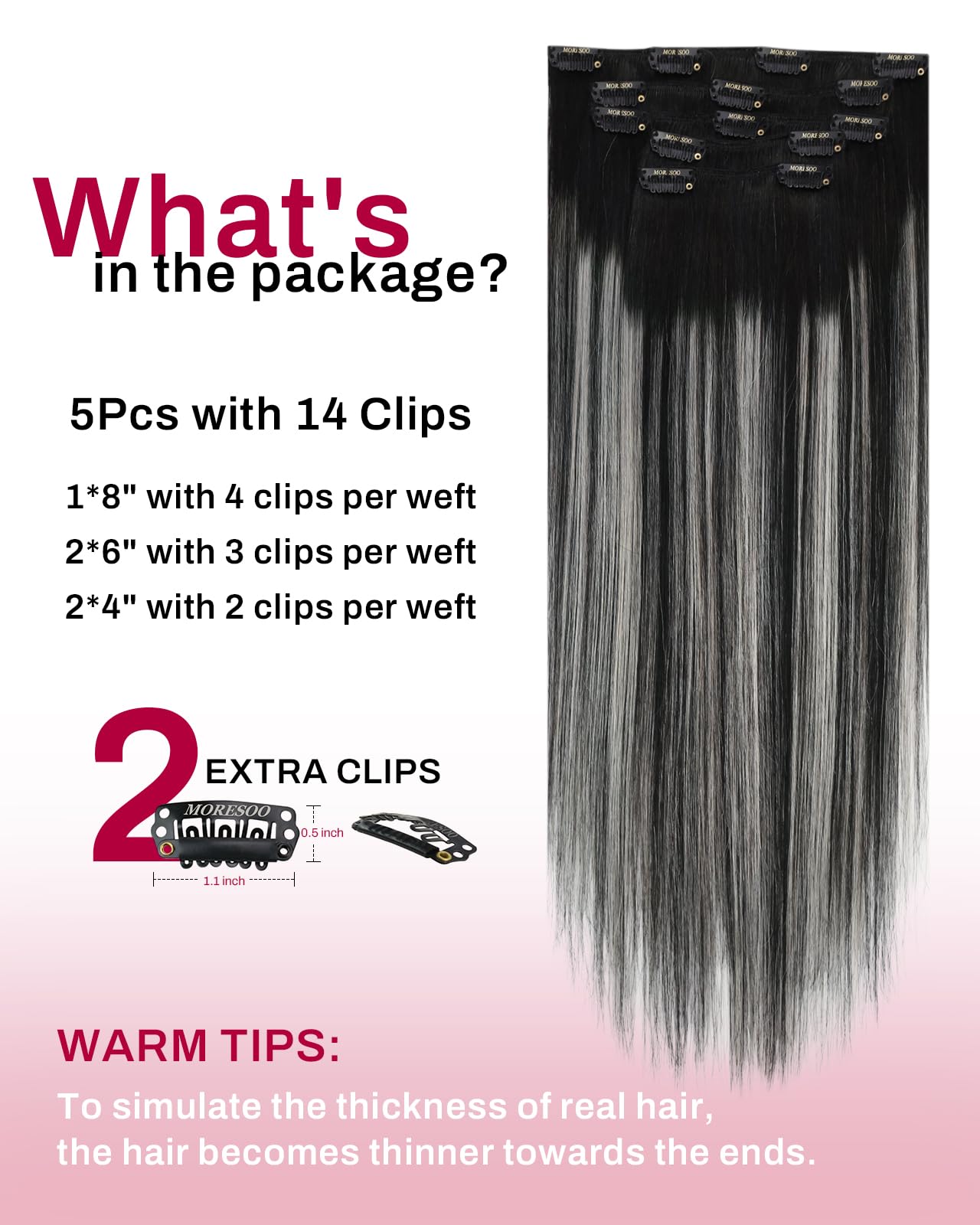 Moresoo Clip in Hair Extensions Real Human Hair Balayage Medium Brown and Blonde Real Hair Extensions Clip in Human Hair for Women Full Head 22 Inch 7pcs/120g #4/6/613 — view 112