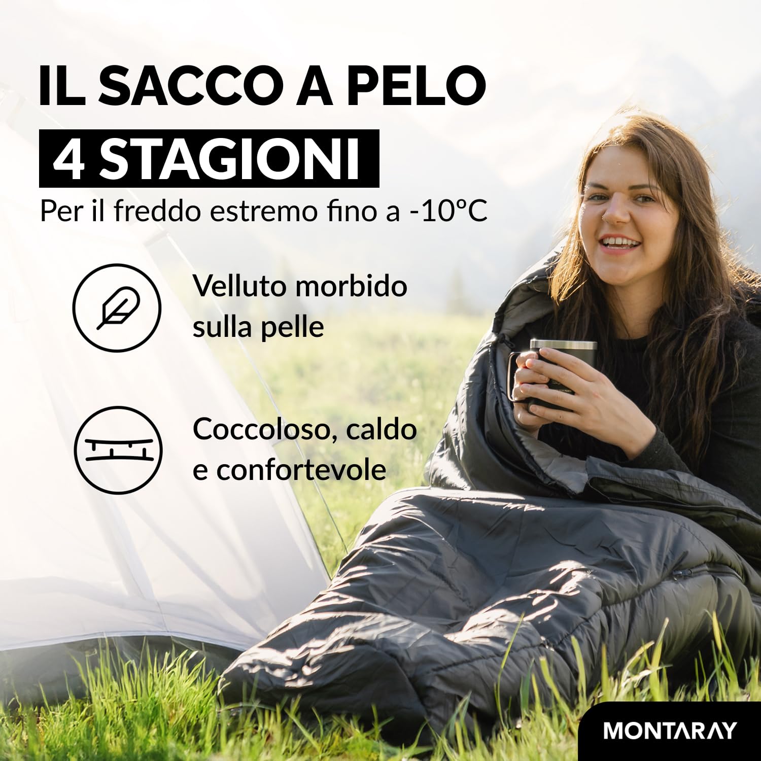 Sacco a pelo 3 – 4 stagioni [8 °C fino a -5 °C], sacco a pelo a mummia per attività all'aperto, campeggio [300 GSM] Sleeping Bag morbido e caldo, sacco a pelo dall'estate all'inverno, sacco a