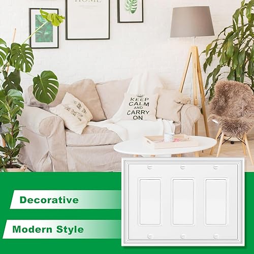 Miniatura 4 de Placa decorativa moderna blanca para interruptor de luz, cubierta de enchufe decorativo, placas de interruptor basculante, placas de pared de fibra