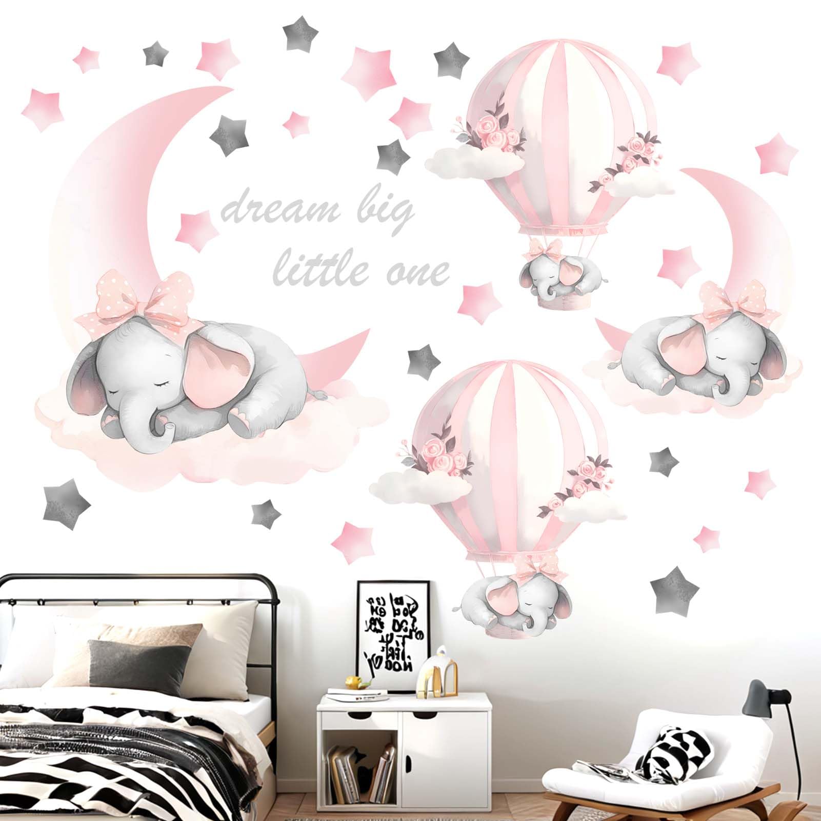 Elephant Balloon Wall Stickers for Nursery: Baby Kids Girls Boys Bedroom Wall Decals - Image 3