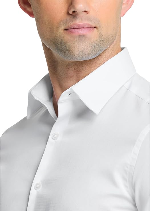 Van Heusen mens Slim Fit Flex Collar Stretch Solid Dress Shirt, White, 15.5 Neck 32 -33 Sleeve Medium US