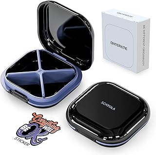 Small Pill Case, Travel Pill Box, Portable Pill Organizer, Pill Container for Pocket 4 Compartments, Daily Compact Travel Medicine Holder for Vitamins Medication (Black)