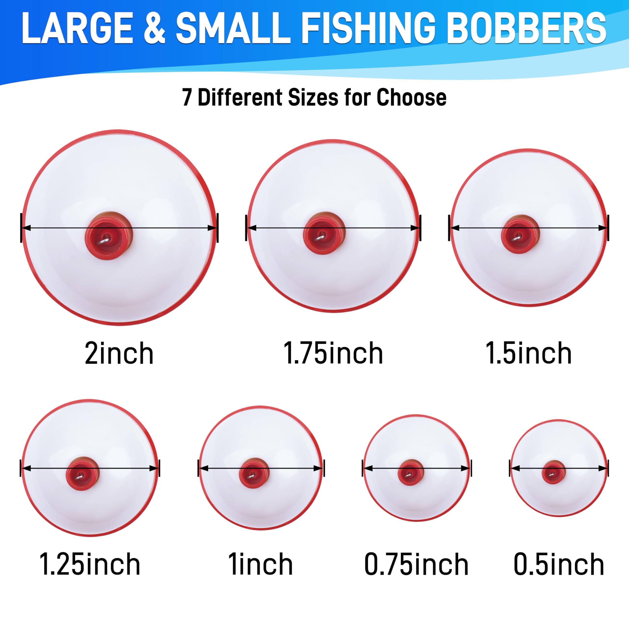 AGOOL Fishing Bobbers Set Snap Hard ABS on Red/White Fishing Floats Bobbers Push Button Round Buoy Floats Tackle Accessories Size: 0.5/0.75/1/1.25/1.5/2/2.5 Inch