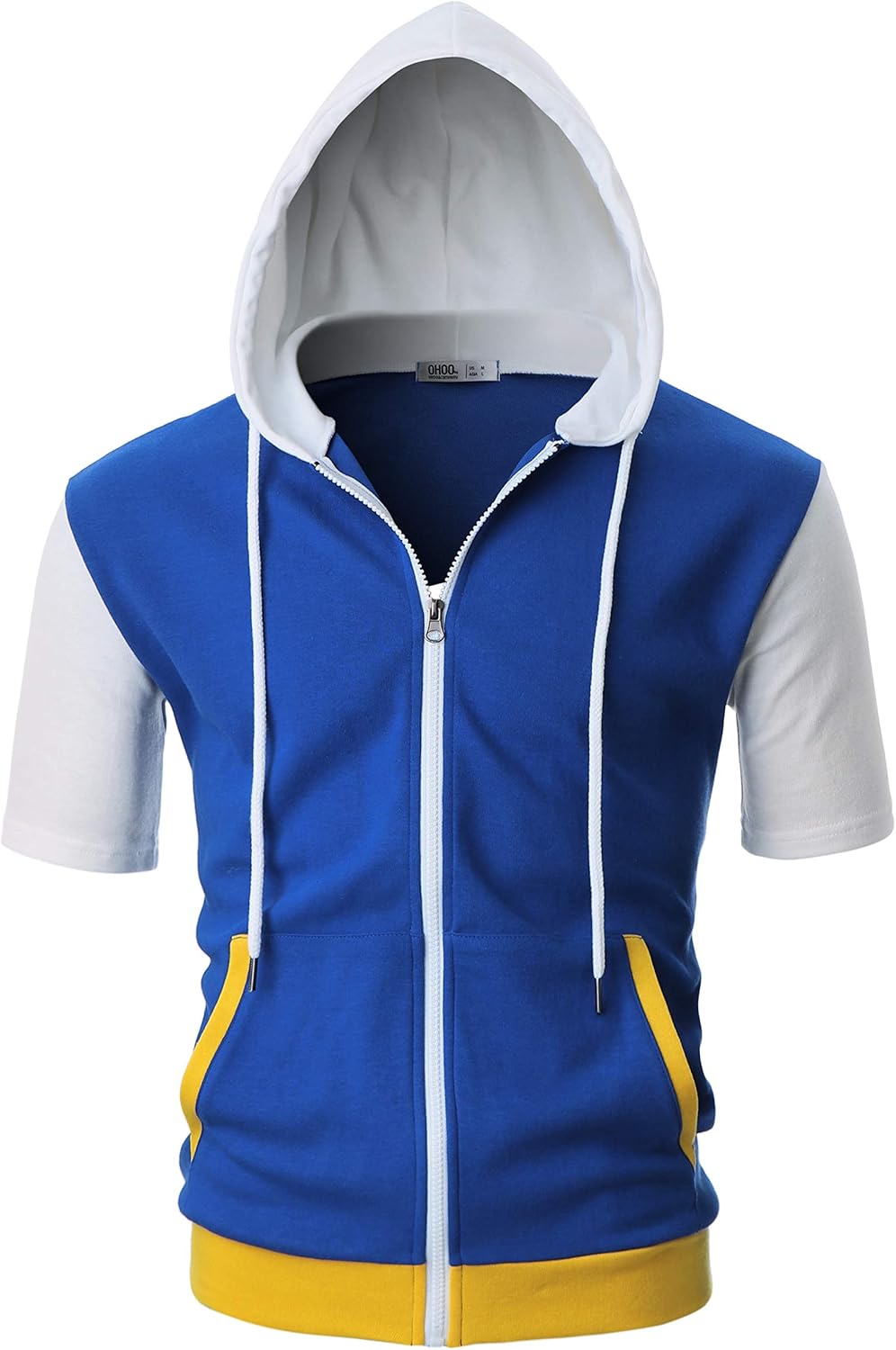 Ohoo Mens Slim Fit Zip up Hoodie Short Sleeve Thin Jacket Full Zip Sweatshirt with Kanga Pocket - Image 3