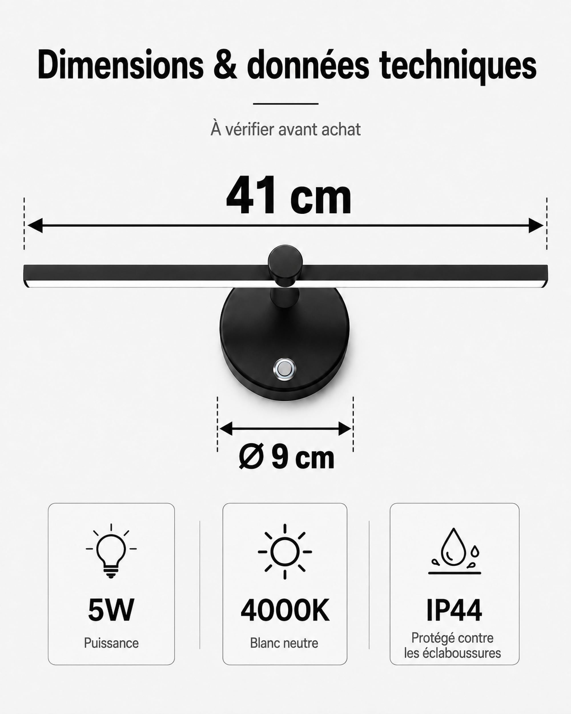 LANMOU Lampe Miroir Salle de Bain avec Interrupteur Tactile, 41cm