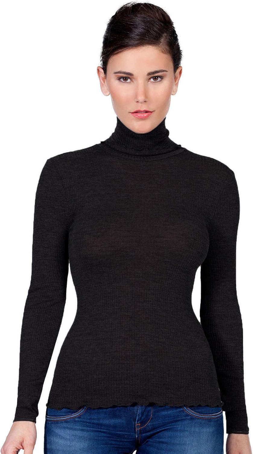 EGI ® Luxury Wool Silk Turtleneck Long Sleeve Top. Proudly Made in Italy.(Art.1494)