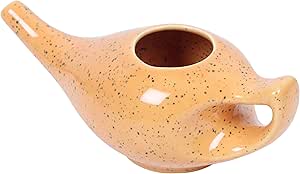 WHOLELIFEOBJECTS Leak Proof Durable Porcelain Ceramic Neti Pot Hold 230 Ml Water Comfortable Grip with 10 Sachet Neti Salt | Eco Friendly Natural Treatment for Sinus &amp; Congestion (Mustard)
