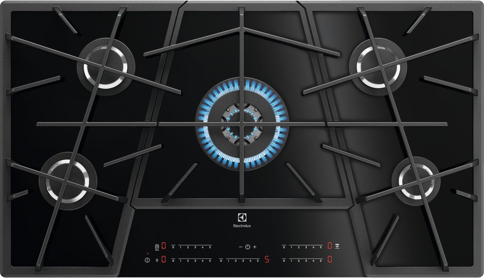 90cm Built-In Gas Ceramic Hob with 5 Burners, Made in ITALY, Touch Controls with the Bright LED Light, Residual Heating Indicator & Hob Safety, Pelican 9 Steps Controls, Black, KGV9539IK