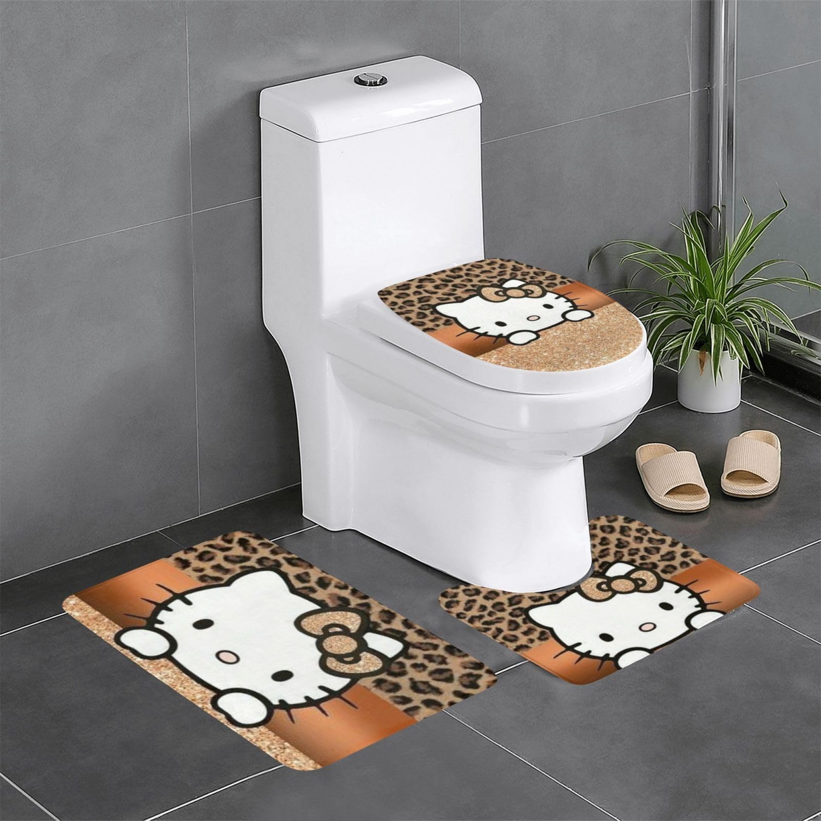 ハローキティトイレマット バスマット ホルダー 　３点　ヒョウ柄 　新品 Amazon｜トイレマット ハローキティピンクのヒョウ柄 3点セット