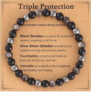 Triple Empath Protection Bracelet for Women Men, Hematite Black Tourmaline Obsidian Bracelet, Natural Healing Bracelet