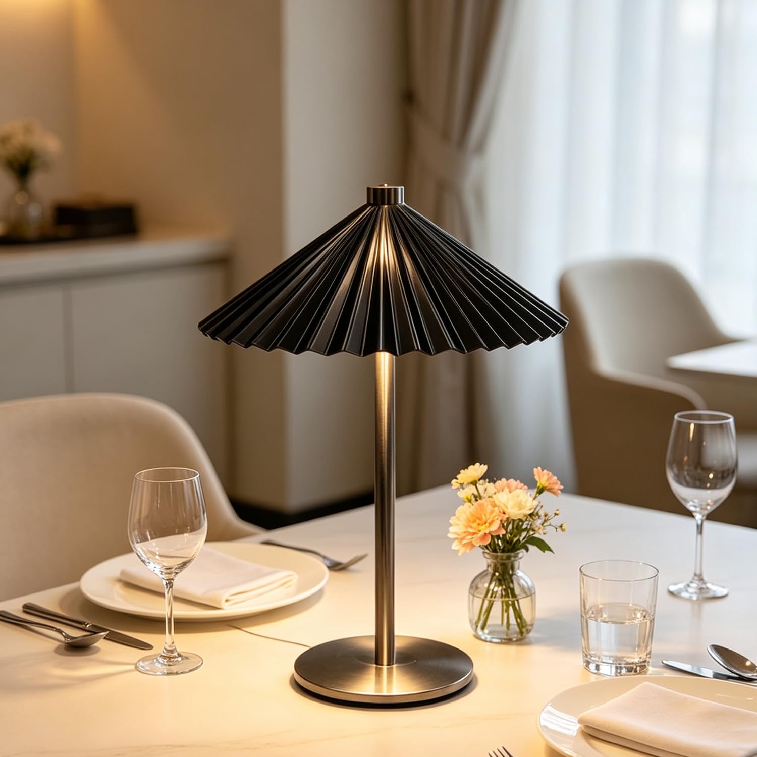 OOWOKS LED Kabellos Tischlampe Akku Nachttischlampe 3 Farbtemperatur Touch Dimmbar USB Aufladbar Tischleuchte Gold Batterie Lampe Tragbar Nachtlicht Schlafzimmerlampe für Restaurant Camping,Schwarz
