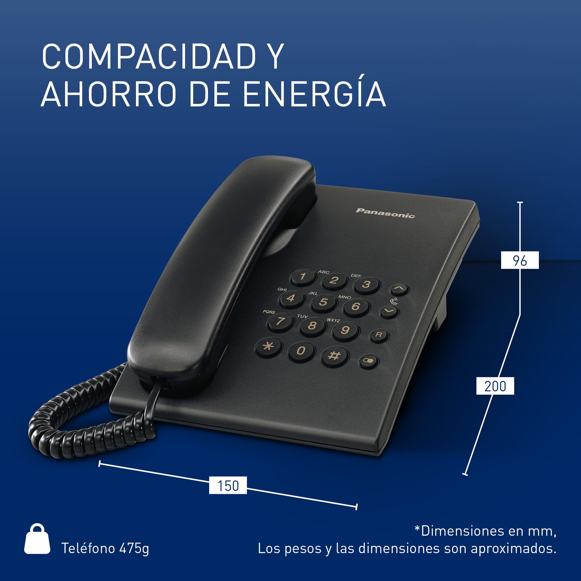 Panasonic KX TS500EXB - Teléfono Fijo con Cable para Hogar u Oficina, Montaje en Pared o Escritorio, Control de Volumen, Repetición de Número, Color Negro — view 6