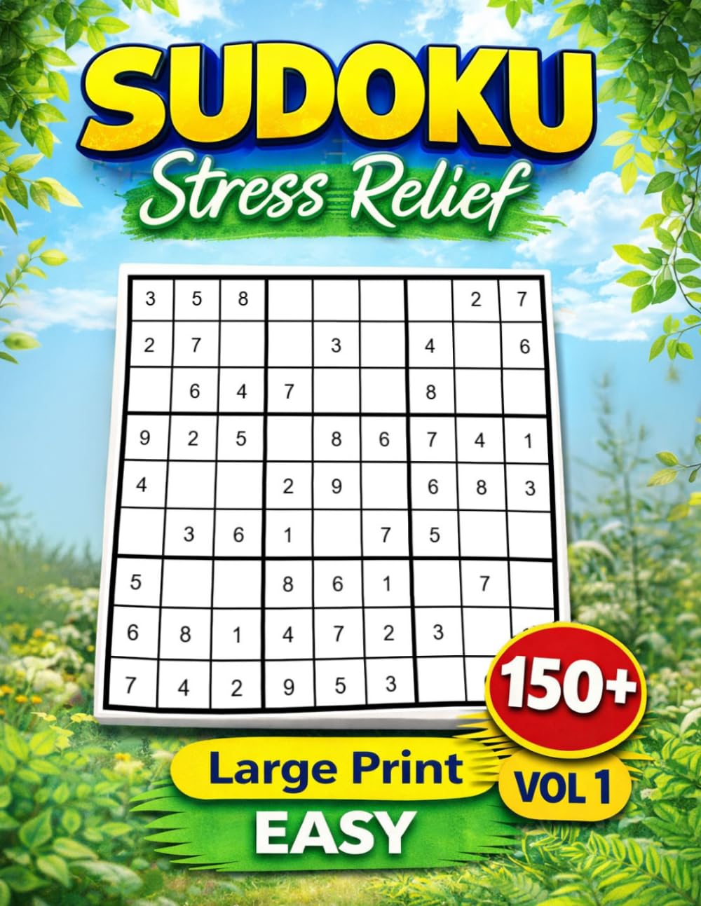 EASY Level - Stress Relief Sudoku: Volume 1- 150+ Large Print 9x9 Unique Solution Puzzles for Adults & Seniors