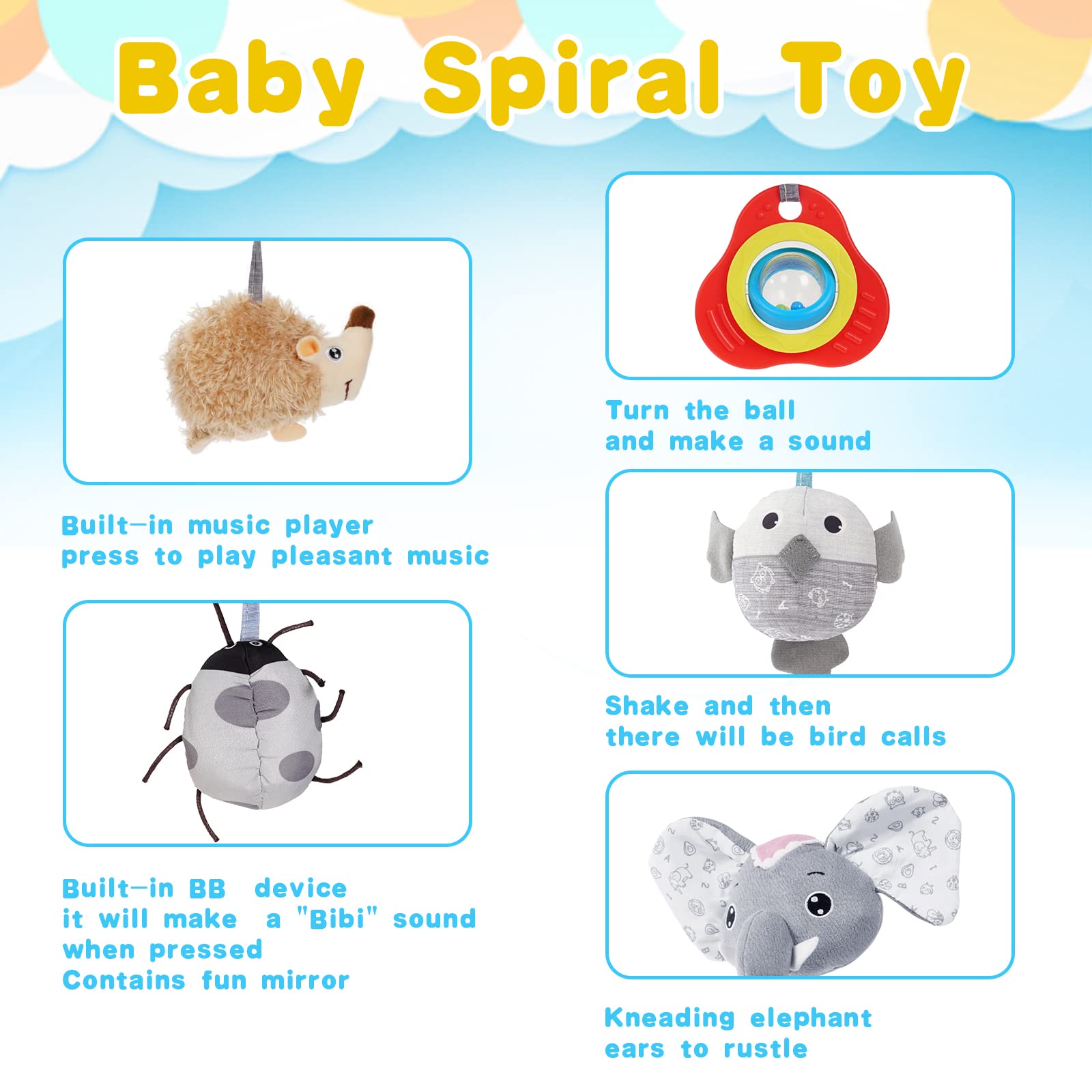 Vicloon Pram Toys, Baby Crib Spiral Toy Spiral Pram Toy, Baby Crib Hanging Rattles Toys, Cot Baby Spiral Activity Hanging Toys Stroller Toys Cart Seat Pram Toy Sensory Early Education Play Toy - Image 4