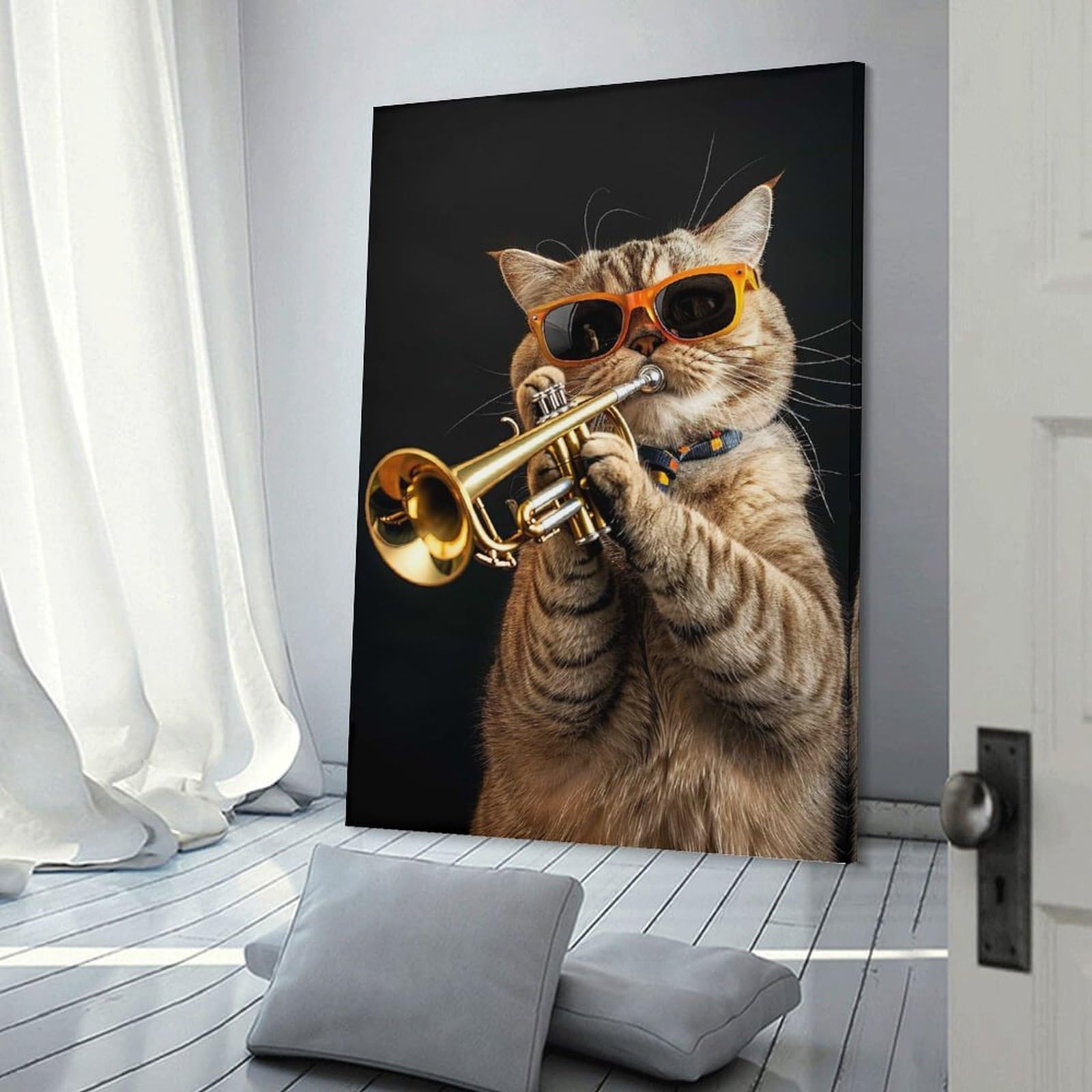 Junmoney Scottish Fold Trumpet Wall Picture Print 16x24inch(40x60cm), for Home Office, Desk Area Or Studio, Home Office Artwork with Decorative Appeal