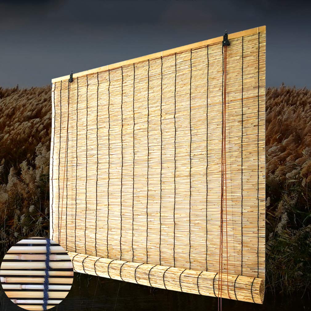 Geovne Bamboo Roll Up Window Natural,Reed Curtain,Sunscreen Roller Shades,Indoor and Outdoor Use Customizable Size,Decorative Blinds (120x160cm/47x63in)