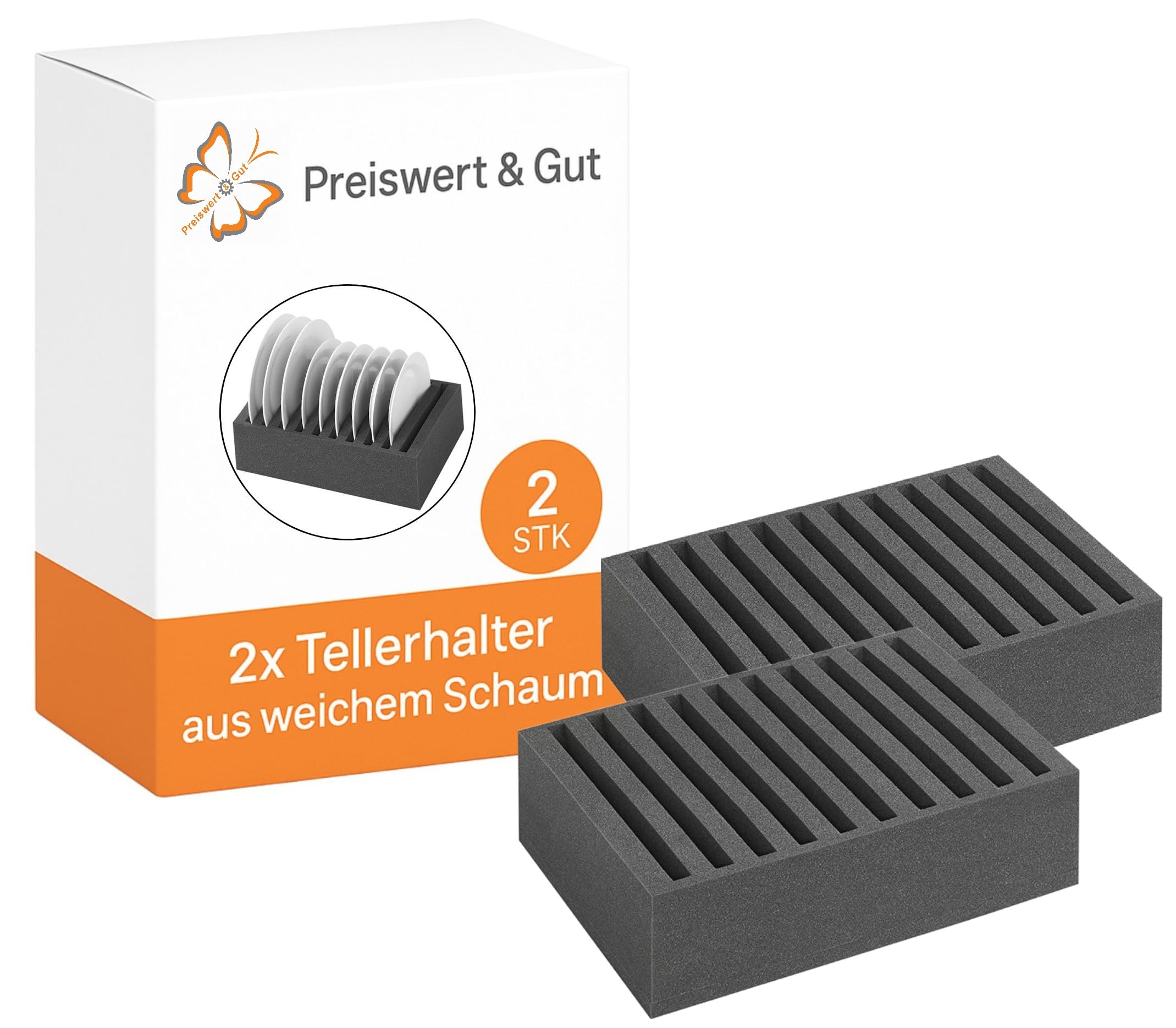 Preiswert&Gut 2 x Tellerhalterung für 10 Teller – Stabiler Geschirrhalter aus Schaumblock zuschneidbar, ideal für Wohnwagen oder für Zuhause in der