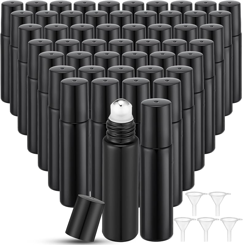 Sumind Frascos de Vidro com Esfera para Óleos, 10 mL, Pretos, Pacote com 150 e 5 Funis