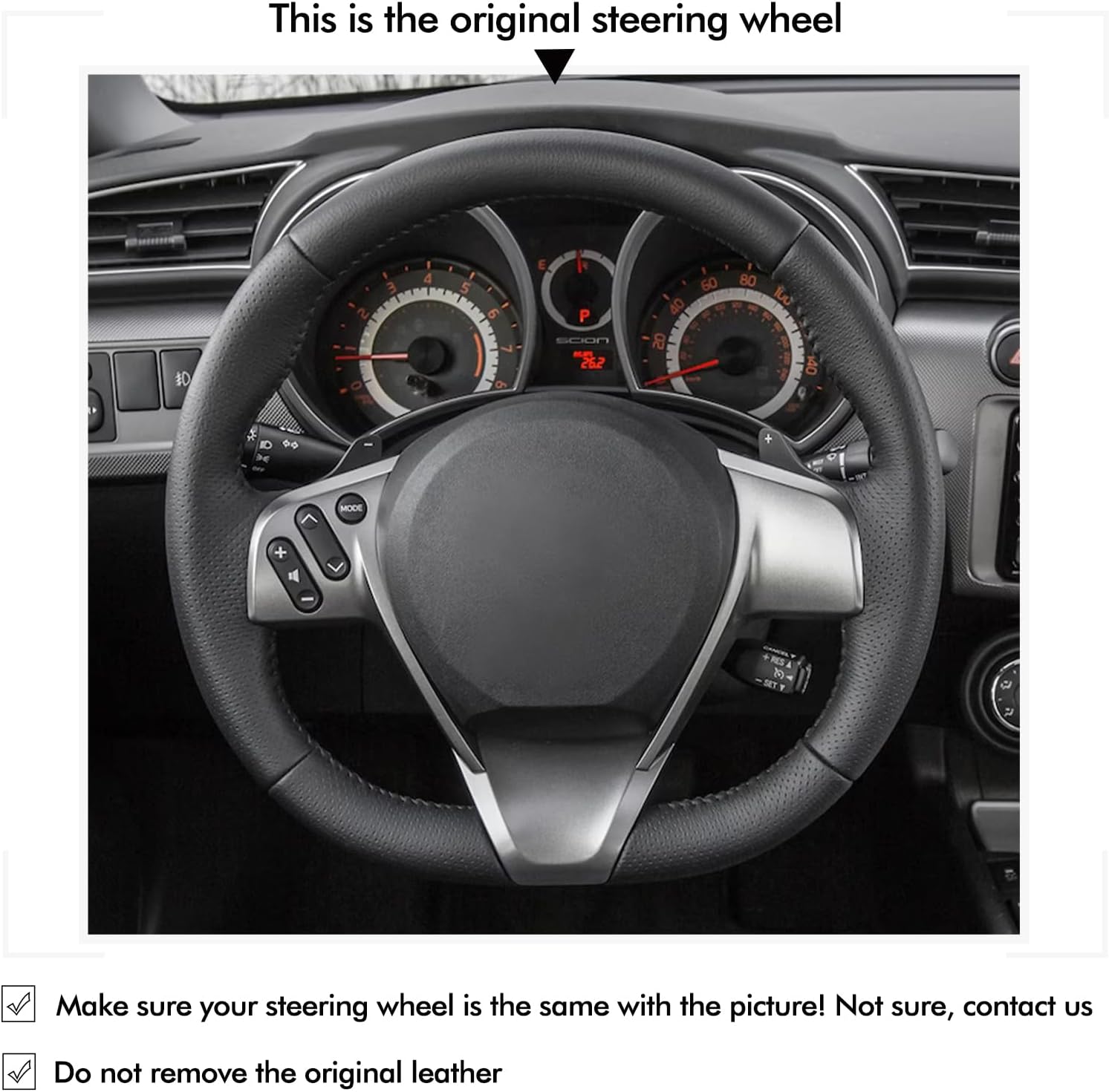 MEWANT DIY Stitching Car Steering Wheel Cover Wrap for Scion tC 2010-2016 Steering Wheel Accessories for Scion tC 2010-2016