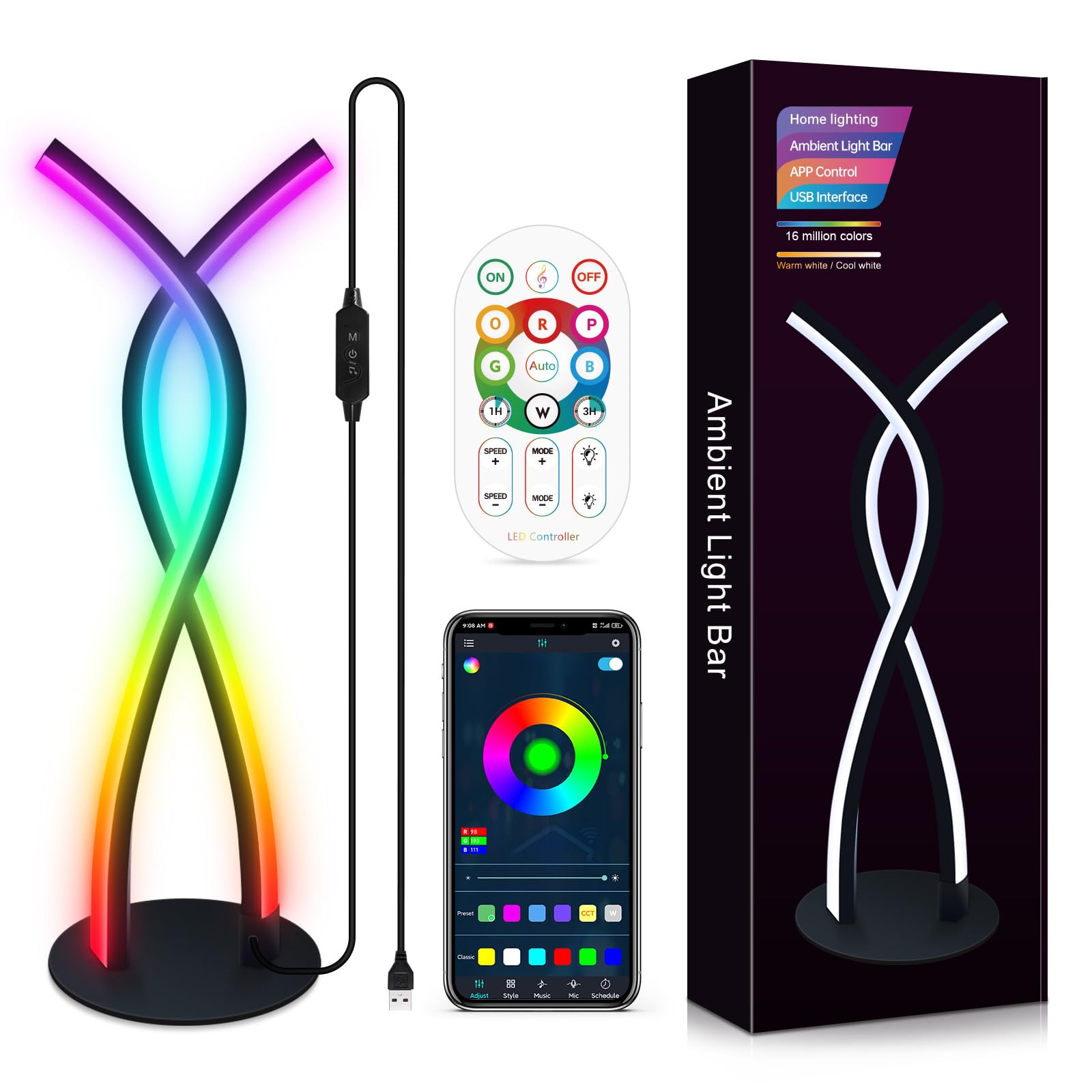 OurLeeme RGB Table Lamp Dimmable Night Light with Bluetooth Speaker Dynamic Lighting Bedside Desk Nightstand Light Smart App and Remote Control Atmosphere Lamp for Bedroom Game Room Creative Deco