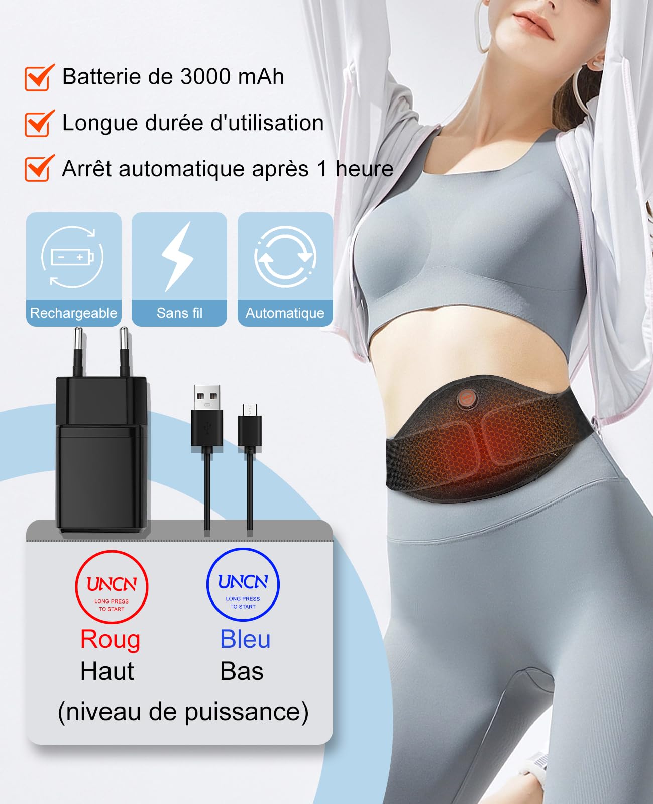 uncn cinturón calefactor lumbar versátil