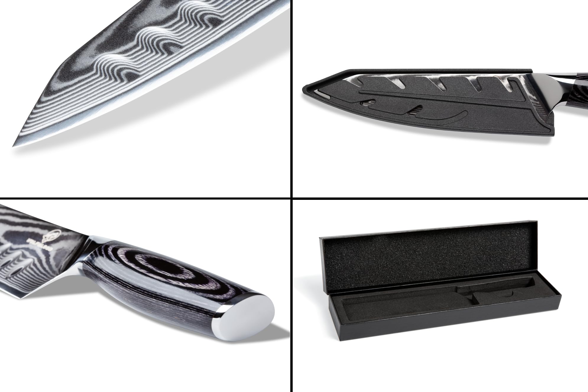 Wolfblood PRO Damastmesser Damast Küchenmesser XL(33cm) TÜV geprüfter 62 HRC Damaststahl aus 67 Lagen I Kochmesser Profi Chefmesser mit Holzgriff Geschenkbox & Klingenschutz