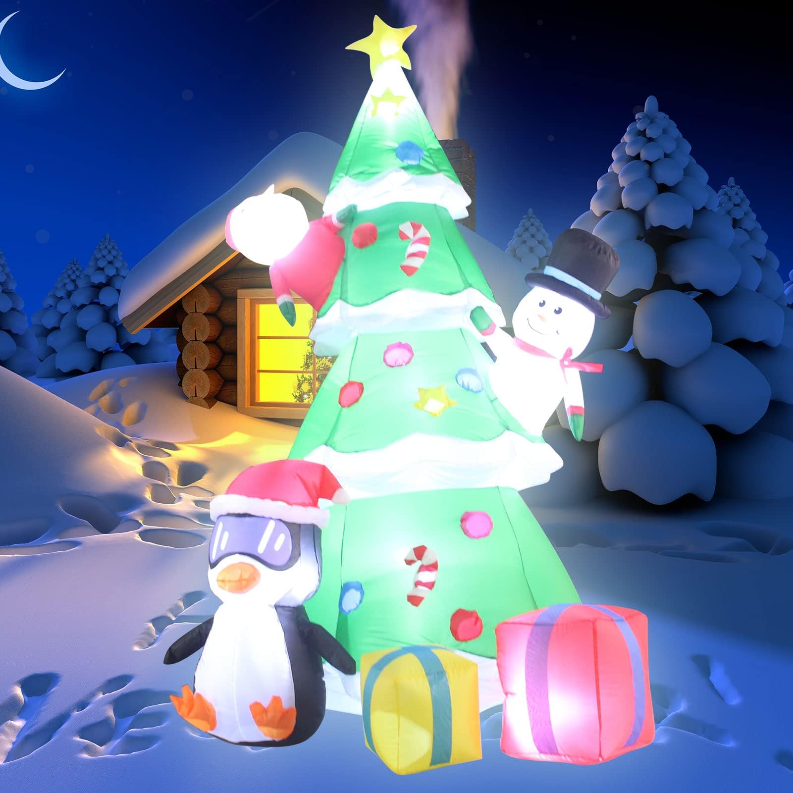 7 Ft Christmas Inflatable Tree Blow up Xmas Decoration Outdoor Inflatable Christmas Decoration with Led Lights Santa Snowman Gift Boxes Penguin for Indoor Outdoor Yard Patio Garden Lawn