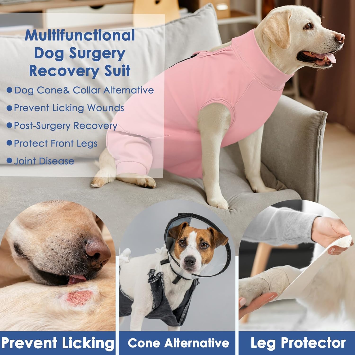 AOFITEE Extra Large Dog Recovery Sleeve, Dog Recovery Suit for Hind Legs, Anti Licking Dog Rear Leg Sleeve for Female Male Dogs, Dog Wound Cover for Rear Leg and Abdomen, Dog Cone Alternative Pink 3XL