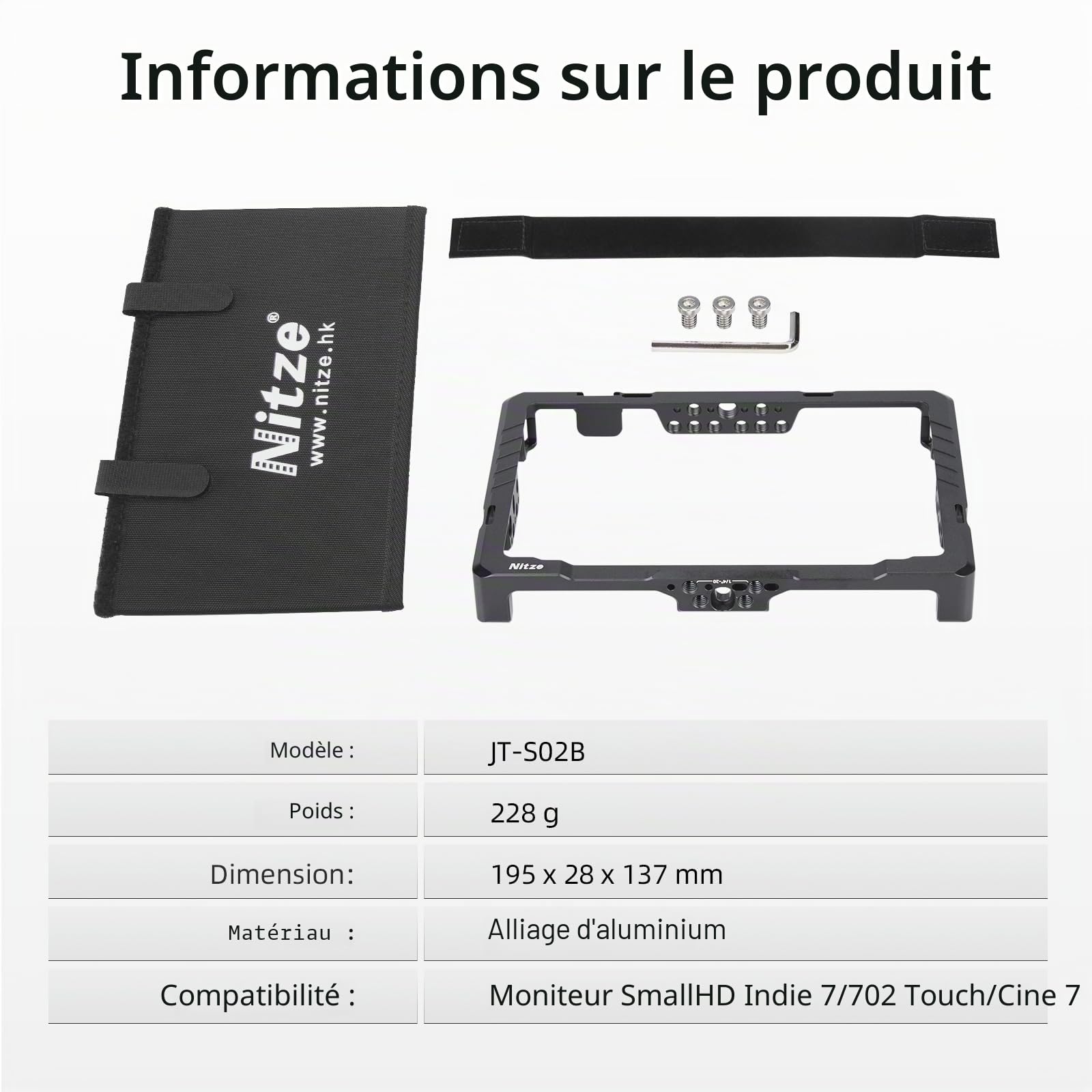 Nitze Cage pour Moniteur SmallHD Indie 7/702 Touch 7" avec Pare-Soleil - JT-S02B