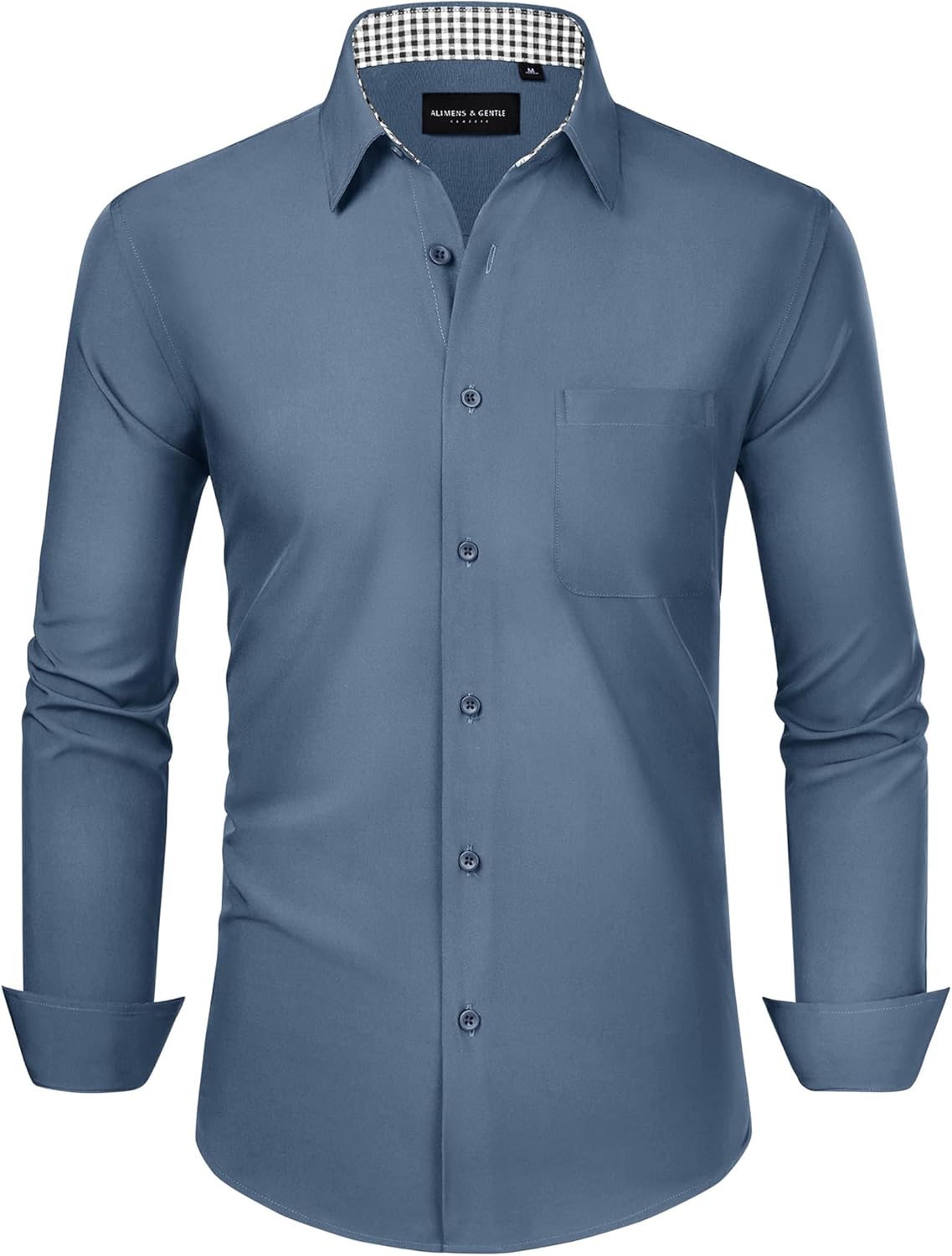 Alimens & Gentle Mens Dress Shirts Long Sleeve Button Down Shirt Men Wrinkle Free Contrast Collar Shirts