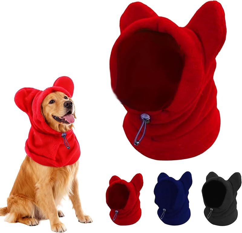 Gorro tipo snood para cães com proteção de orelhas em fleece, Vermelho, Grande