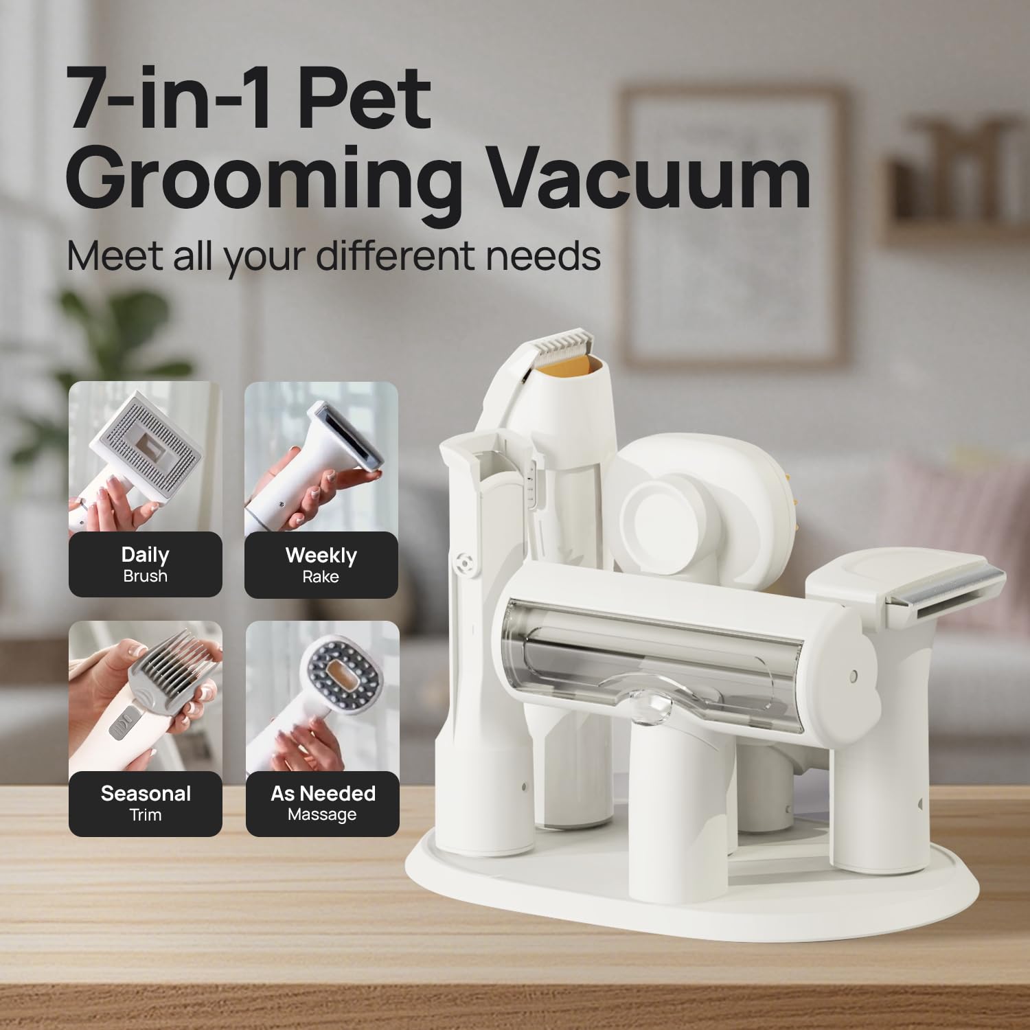 Kit per la toelettatura degli animali domestici, kit per la toelettatura di cani e gatti per una facile cura degli animali domestici a casa e all'aperto, potente aspirazione da 12000 Pa, aspirapolvere