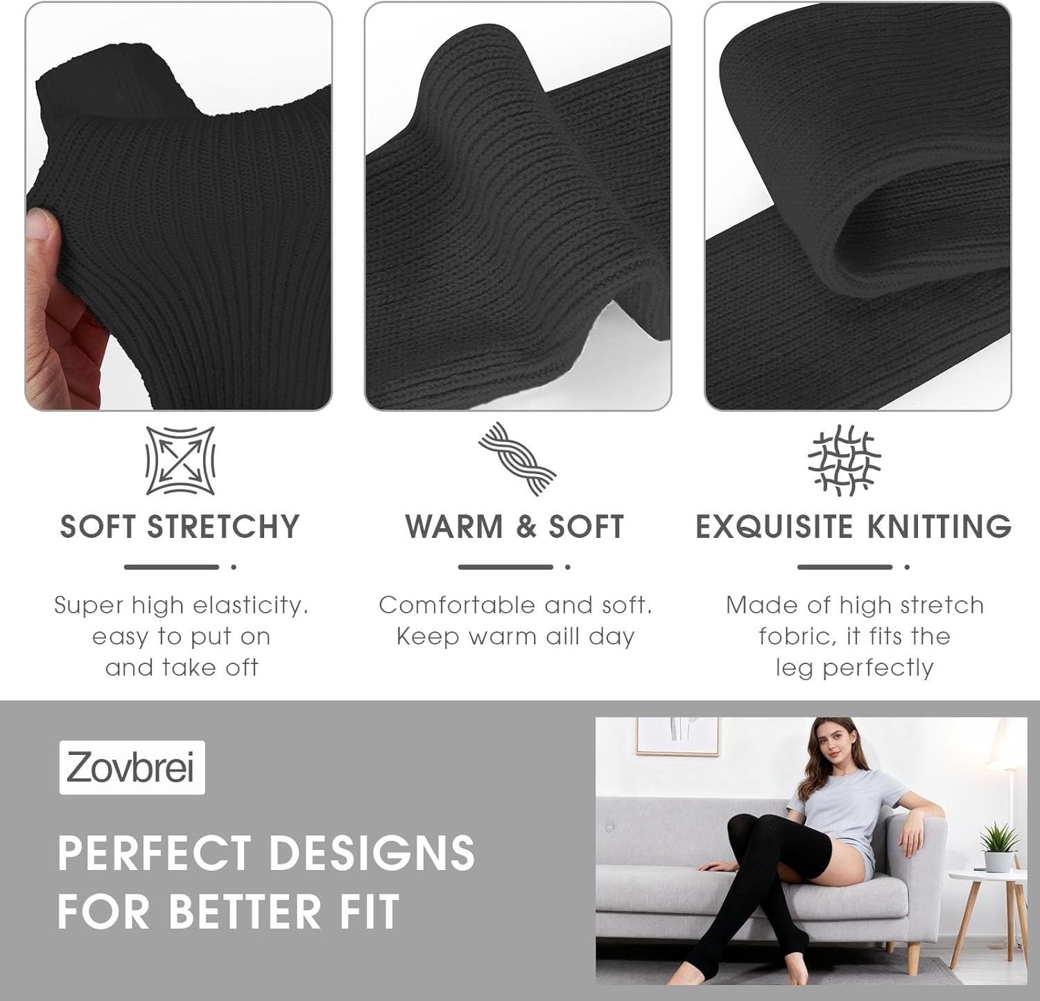 Stretchy Knit Thigh High Leg Warmers, Winter Knitted over the Knee Socks, Thick Footless Socks For Women - Image 4
