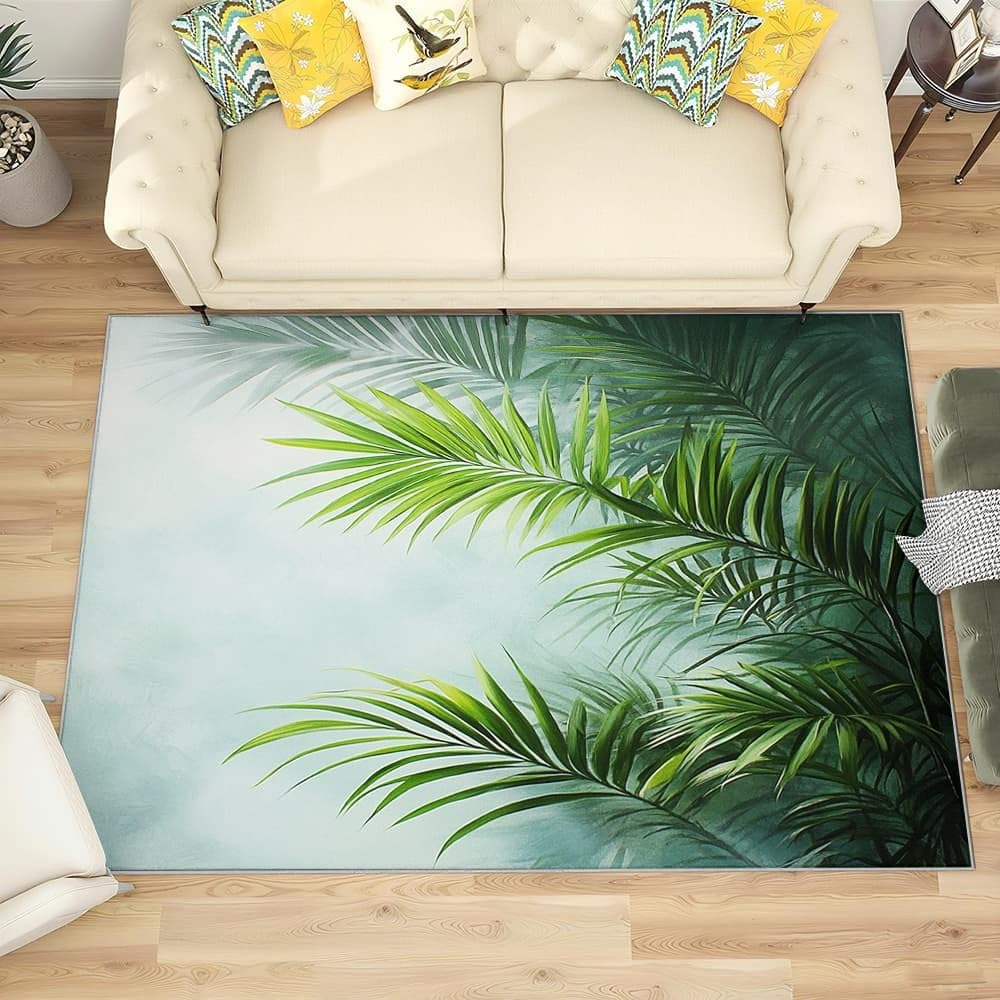 Generisch Zielona roślina, miękki, antypoślizgowy, nadaje się do prania, 180 x 240 cm, szaro-zielony, łatwy w pielęgnacji, z krótkim włosiem, odporny na zabrudzenia dywan do salonu, sypialni, biura i
