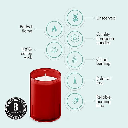 Miniatura 3 de BOLSIUS Velas votivas de 24 horas, paquete de 20 velas de Navidad en vasos de plástico irrompibles color rojo, calidad europea premium, velas suaves