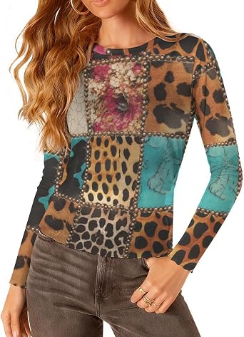 Sheer Tops for Women Long Sleeve Mesh T Shirt Lightweight See Through Top Blouse Stylish Bodycon Clubwear Outfit