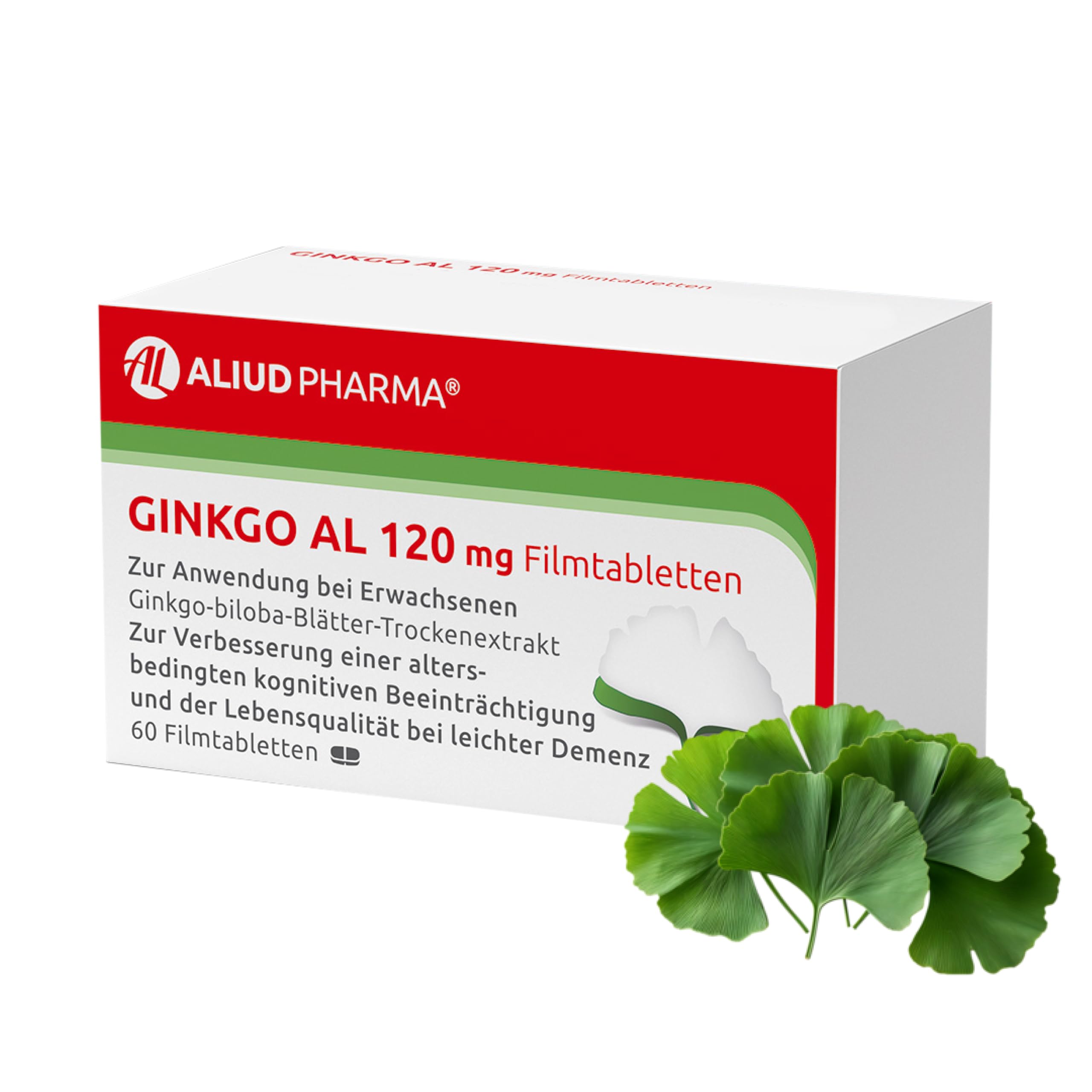 ALIUD PHARMA Ginkgo AL 120 mg, 60 Filmtabletten: Trockener Extrakt für leichte Demenzsymptome, Seniorengesundheit, Verso