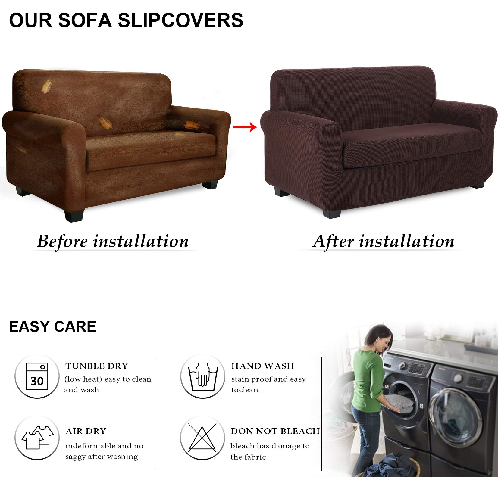 TIANSHU Fodera per Poltrona, Copri Poltrona 3 Posti Elasticizzato Jacquard Antiscivolo Copertura Poltrona Fodere Copridivani Contiene 1 copridivano e 1 coprisedile Divano (3 Posti, Cioccolate)