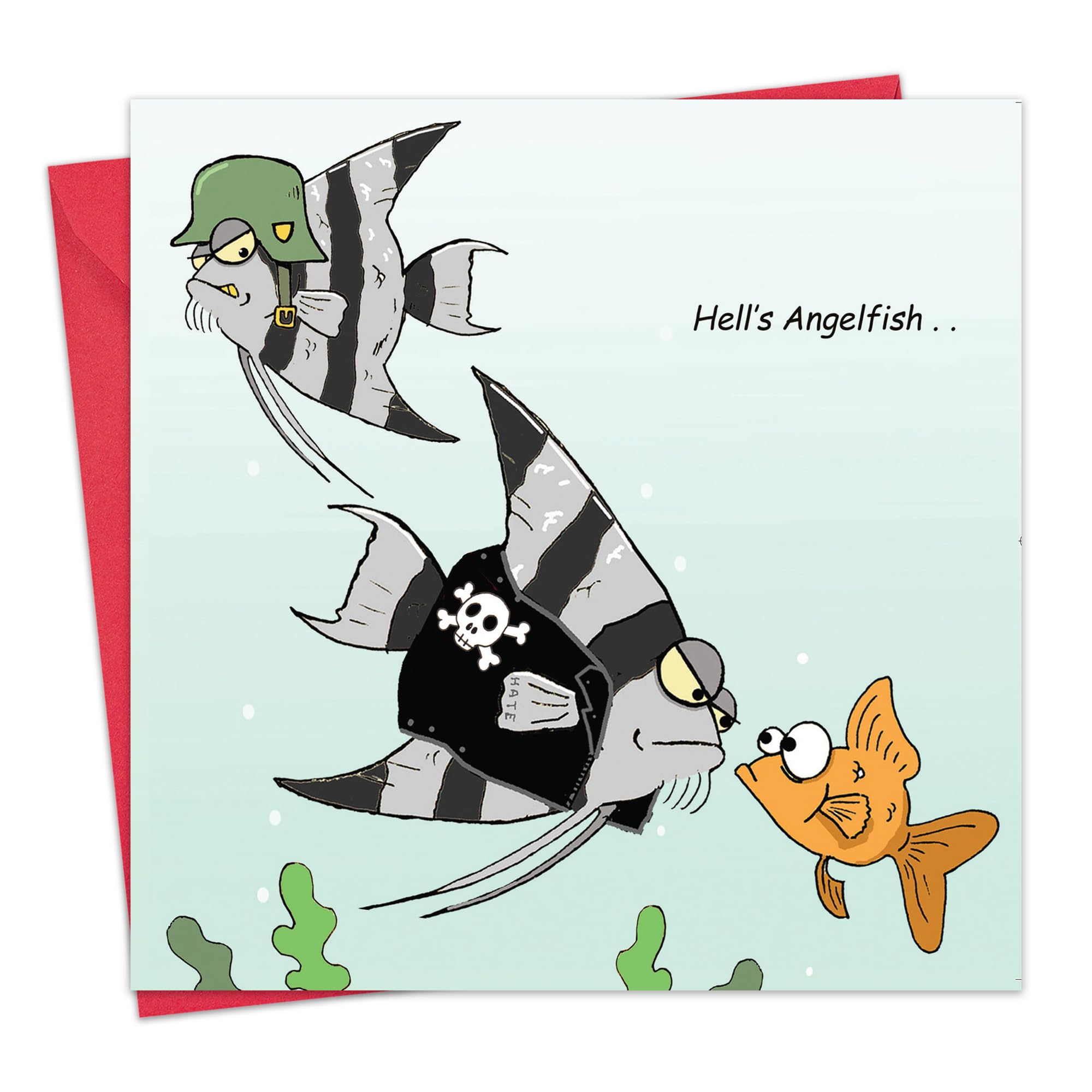 Twizler Funny Card with Fish and Hells Angel Fish - Blank Card - Happy Birthday Card – Humour Card – Anniversary Card – Good Luck Card – Congratulations Card – Thank You Card – Fathers Day Card
