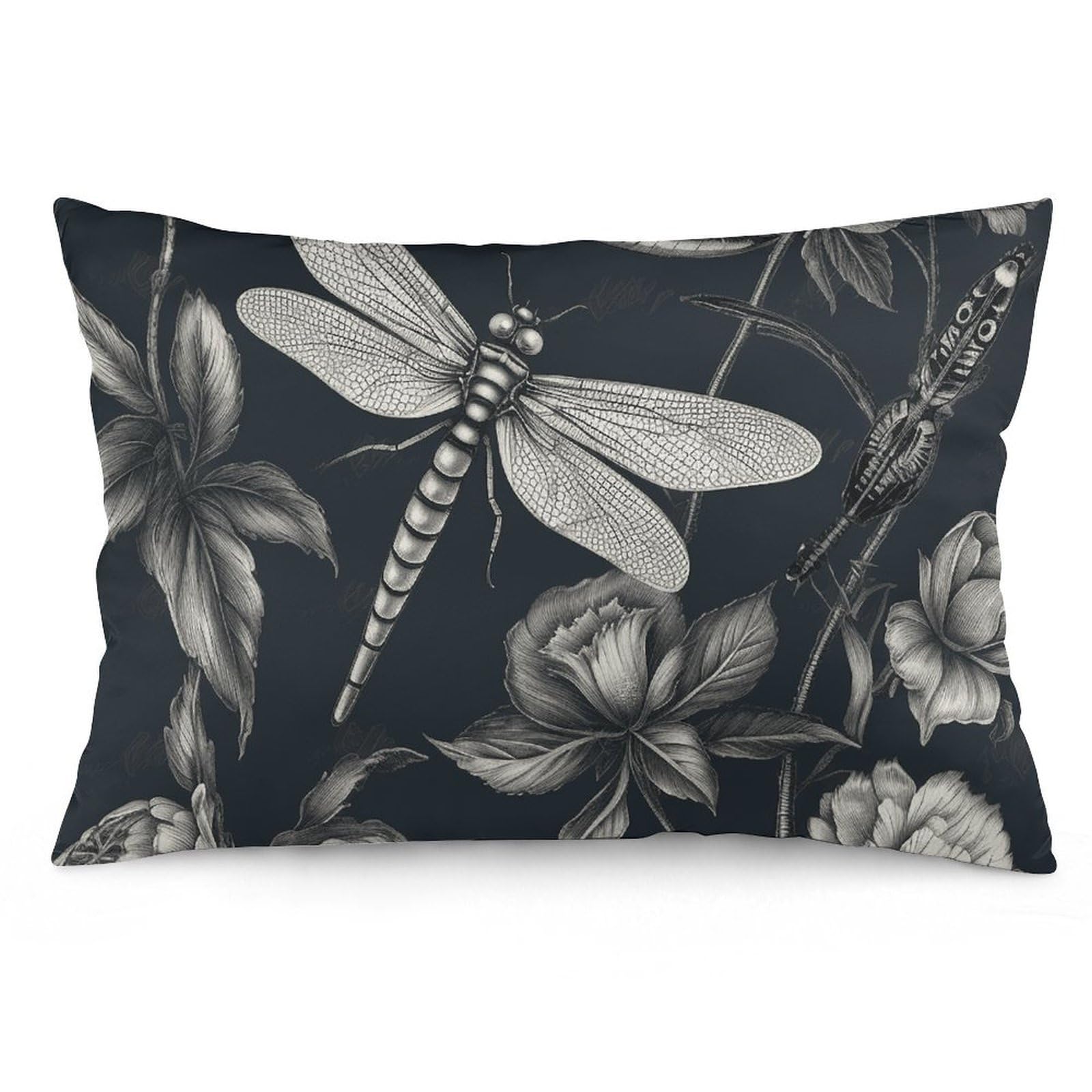 NTVOWPZO 2 Pack Decoration Throw Pillow Covers 12 "x20 Pillowcases Covers Black Flowers and Dragonfly Pillowcases Modern Farmhouse Home Decor Sofa Cushions Covers for Couch Bed Living Room