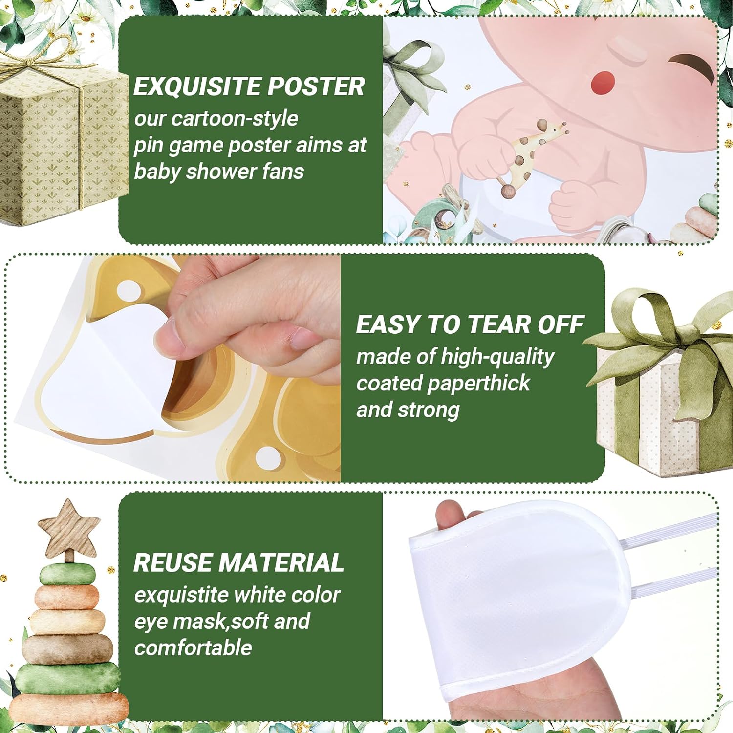 Faccito Pin the Pacifier Baby Shower Game Poster, Green, Fair