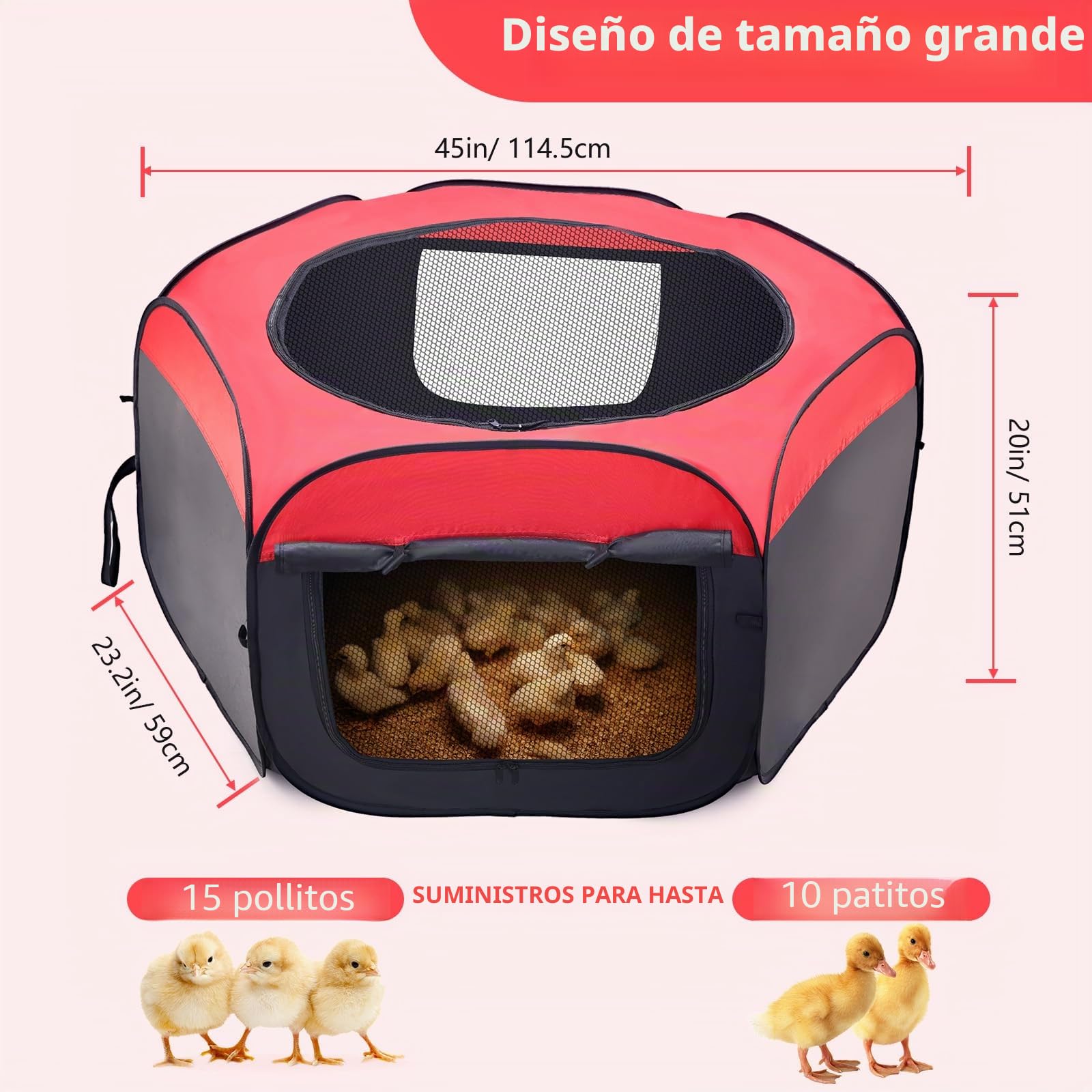 Incubadora Tienda para Pollo, Jaula para Animal Pequeño, Parque Tienda de Animales Plegable para Indias Conejos Hámster Erizos 114.5X114.5X51cm