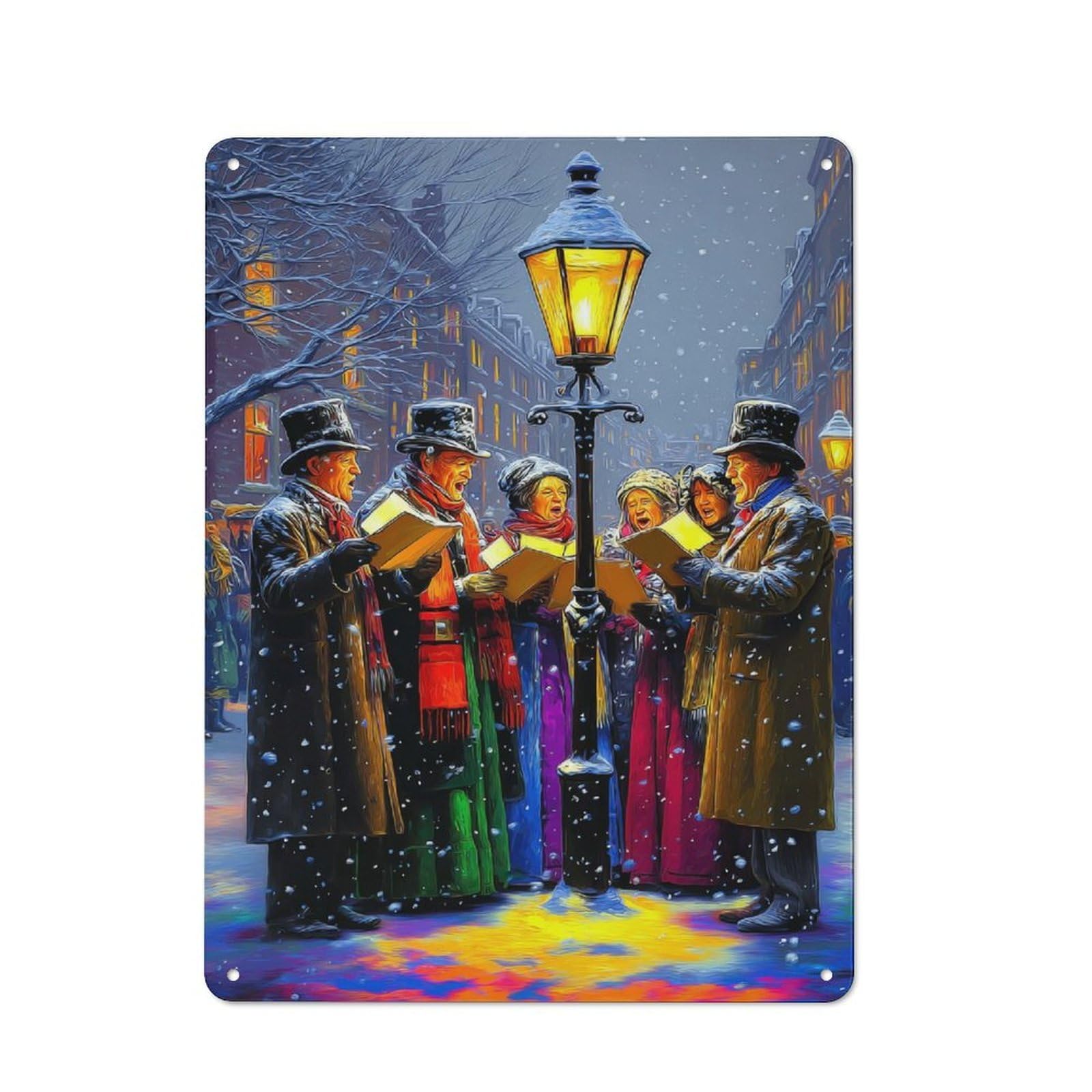 Junmoney Christmas Carolers In Snowy Night Metal Wall Sign 40X30cm Featuring For Garage Or Workshop, For Vintage Wall Decor Fans, For Metal Sign Collectors