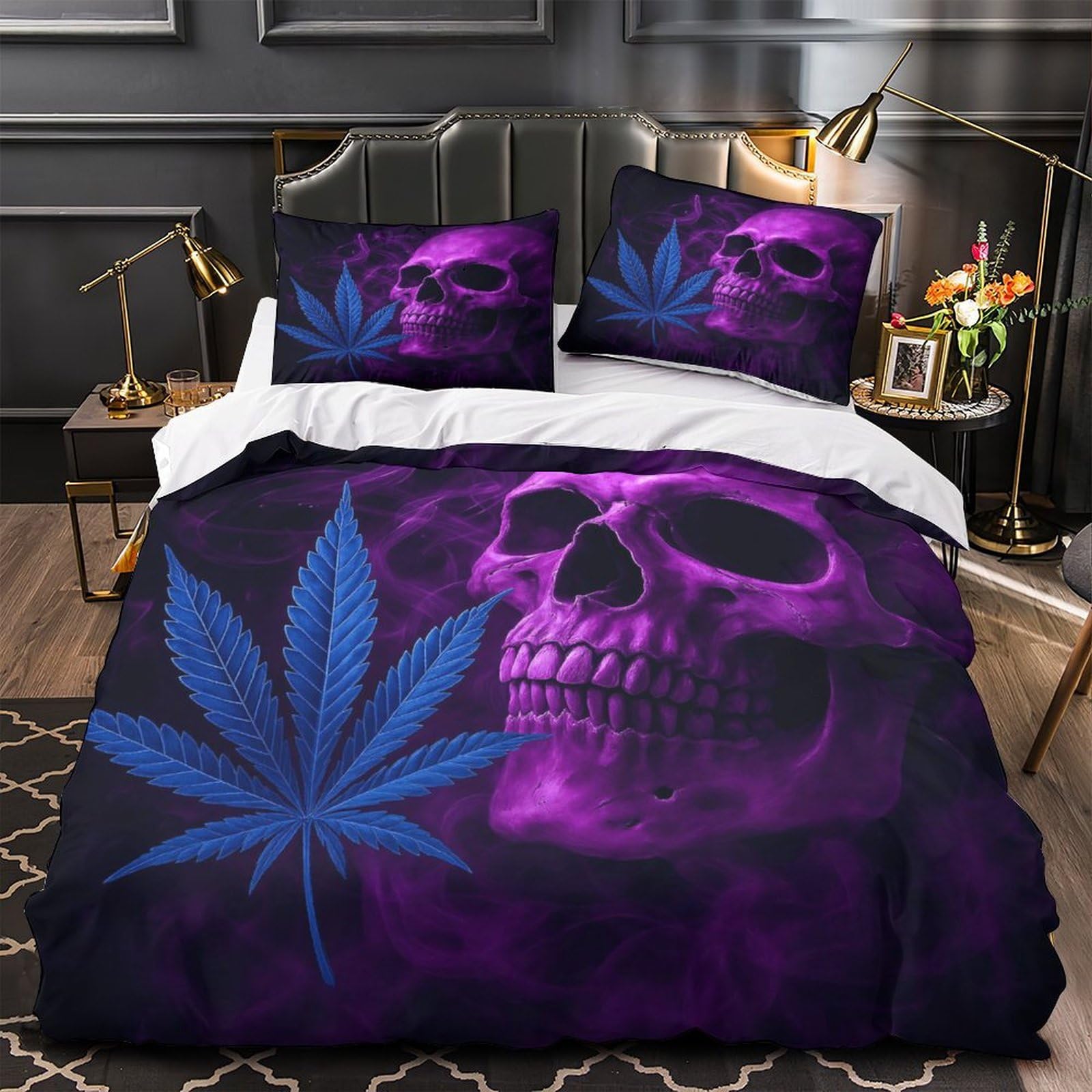 Parure de lit crâne violet 135x200 en microfibre douce pour fille