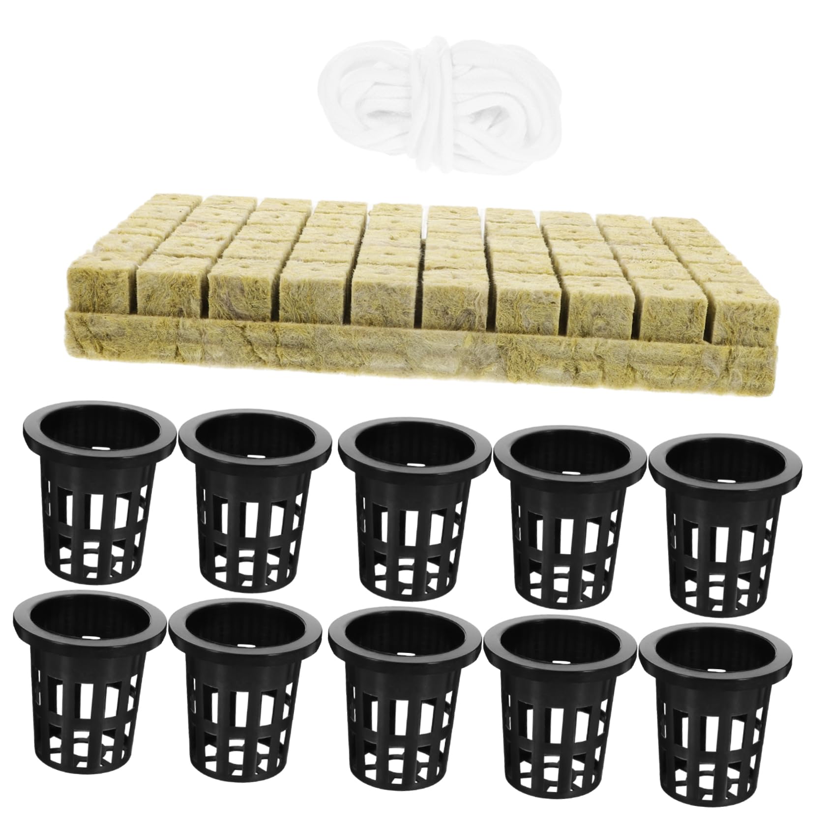 BESPORTBLE 3sätze Hydroponik Anzuchtsystem Kit Mit Mineralwolle Und Selbstbewässerung Pflanzkörbe Und Schnur Für Blumen Und Gemüse Für Indoor-