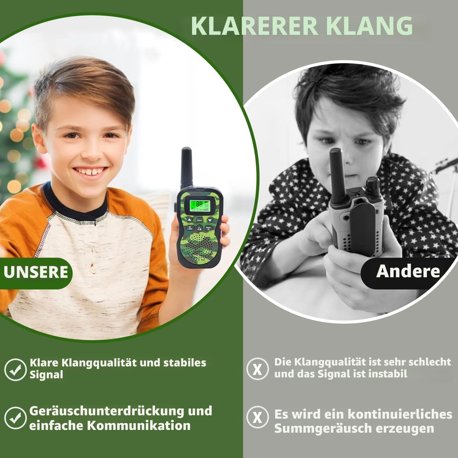 Nestling Walkie Talkie 3 Stück, Verbesserte Version Camouflage 8 Kanäle, 2-Wege-Radio-Spielzeug mit Hintergrundbeleuchtung LCD-Taschenlampe, 3 KM Reichweite für Kinder, Indoor-Outdoor-Aktivität