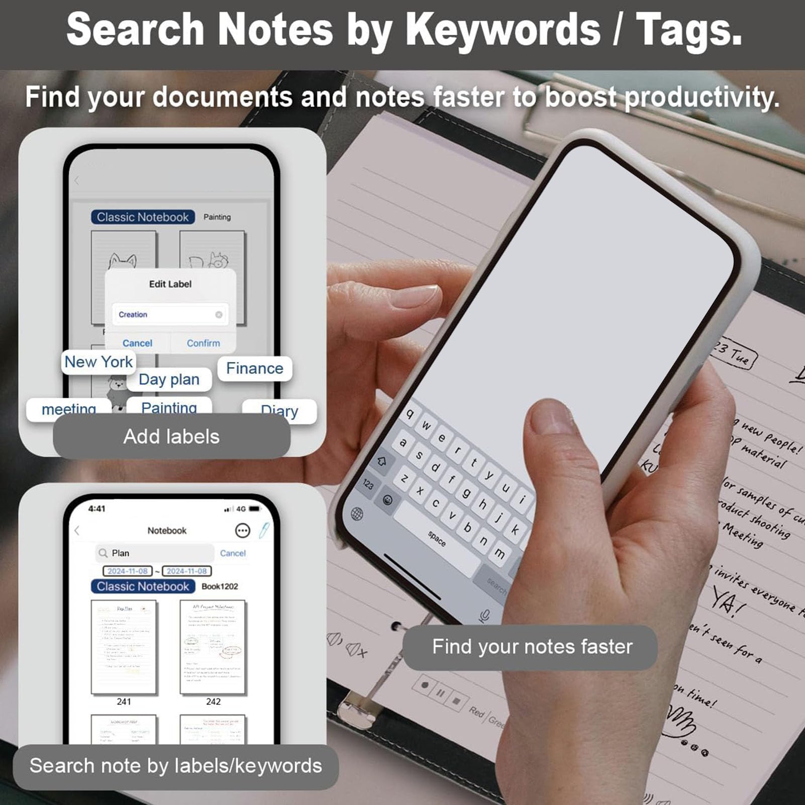 Jectse Ensemble de Stylo Intelligent Numérique et Tableau D'écriture, Stylo Intelligent pour la Prise de Notes, Synchronisation en Temps Réel pour Numériser, Convertir en Texte, pour